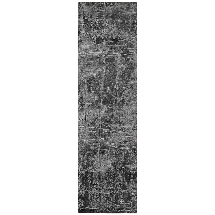 8' Runner Gray Abstract Washable Non Skid Indoor Outdoor Runner Rug