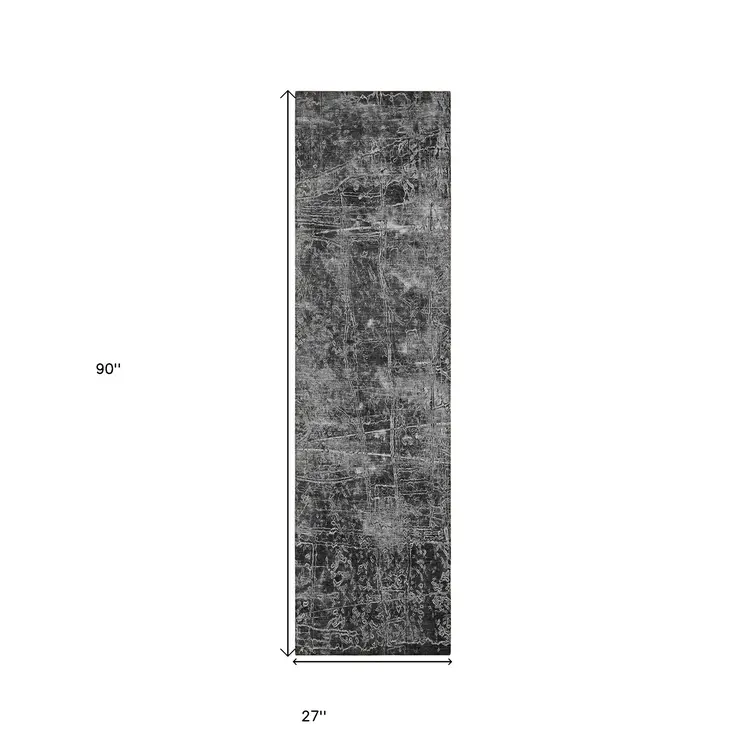 8' Runner Gray Abstract Washable Non Skid Indoor Outdoor Runner Rug