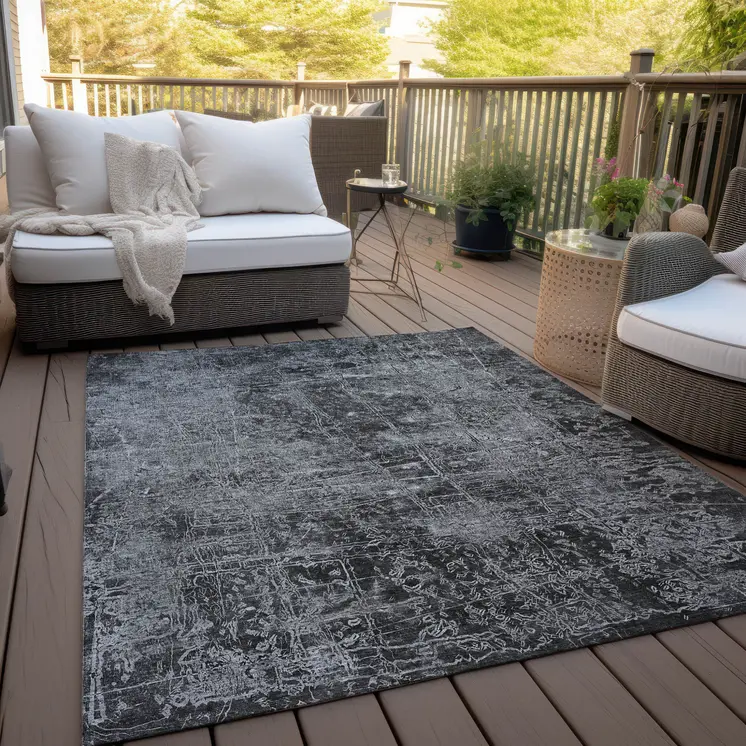 3' X 5' Gray Abstract Washable Non Skid Indoor Outdoor Area Rug