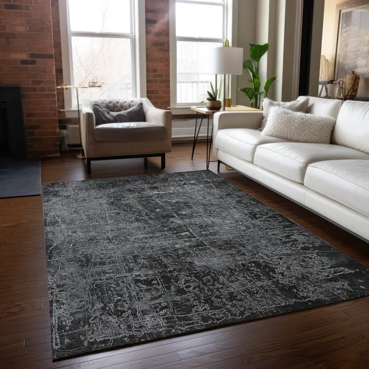 3' X 5' Gray Abstract Washable Non Skid Indoor Outdoor Area Rug
