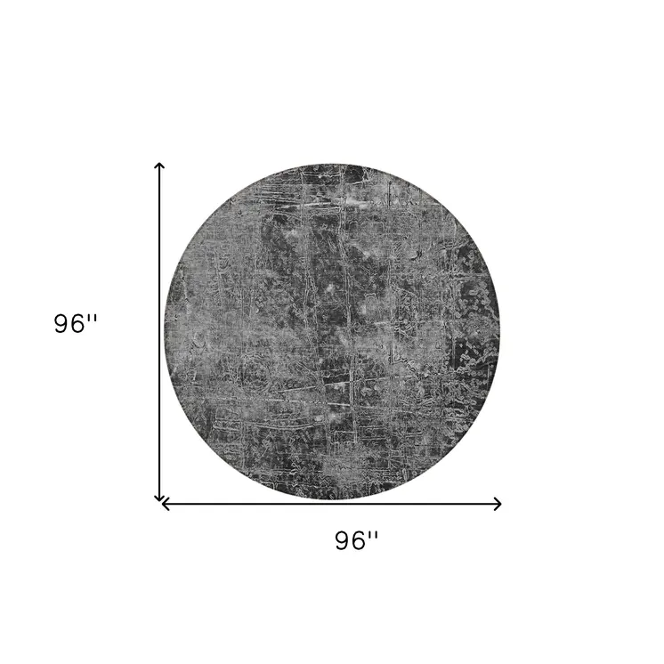 8' Round Gray Round Abstract Washable Non Skid Indoor Outdoor Area Rug