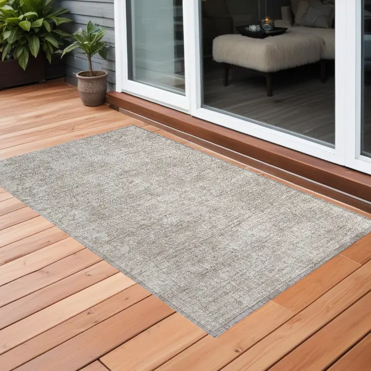 2' X 3' Ivory Abstract Washable Non Skid Indoor Outdoor Area Rug