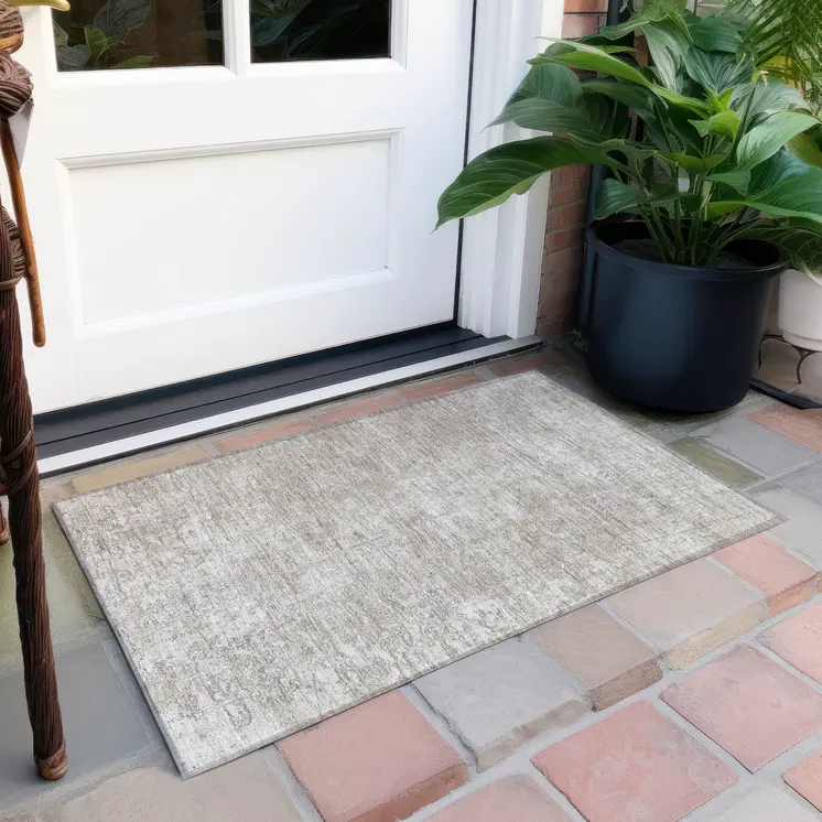 2' X 3' Ivory Abstract Washable Non Skid Indoor Outdoor Area Rug