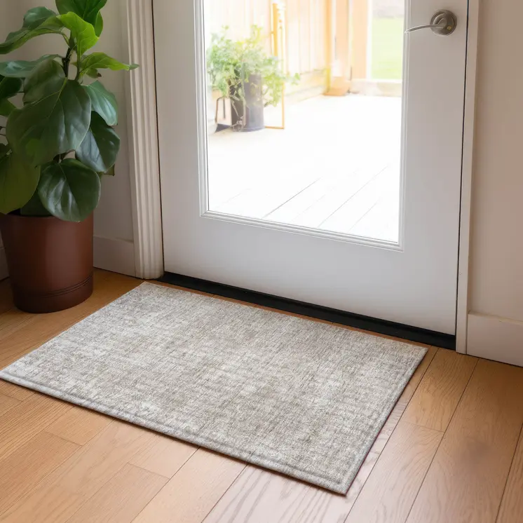 2' X 3' Ivory Abstract Washable Non Skid Indoor Outdoor Area Rug
