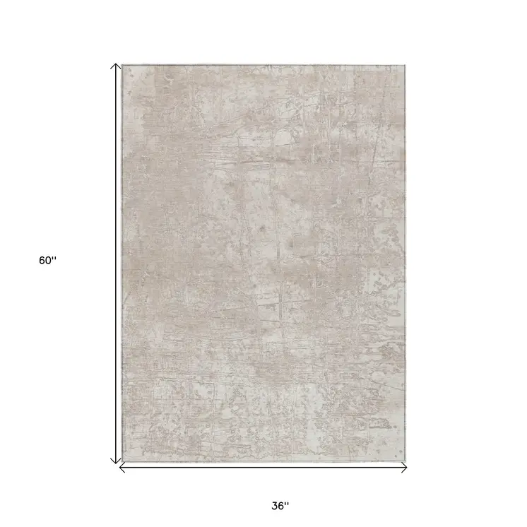 3' X 5' Ivory Abstract Washable Non Skid Indoor Outdoor Area Rug