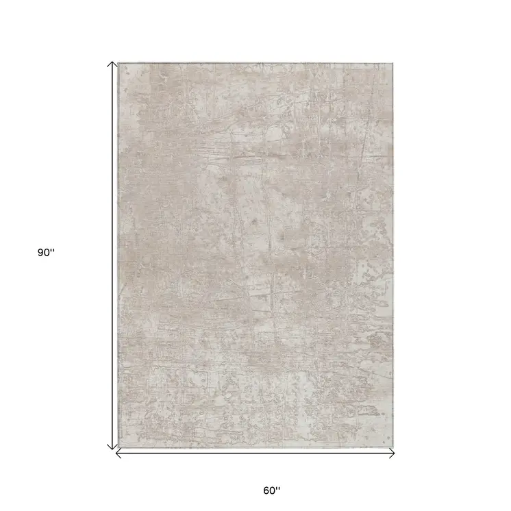 5' X 8' Ivory Abstract Washable Non Skid Indoor Outdoor Area Rug