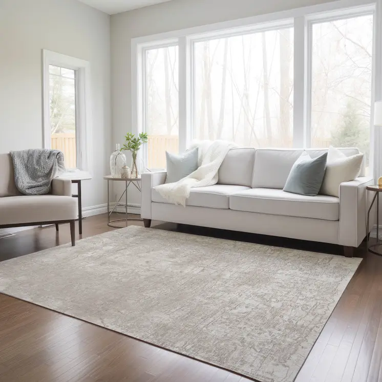 5' X 8' Ivory Abstract Washable Non Skid Indoor Outdoor Area Rug