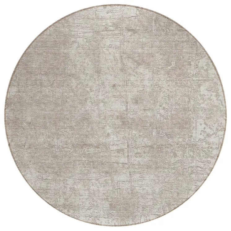 8' Round Ivory Round Abstract Washable Non Skid Indoor Outdoor Area Rug