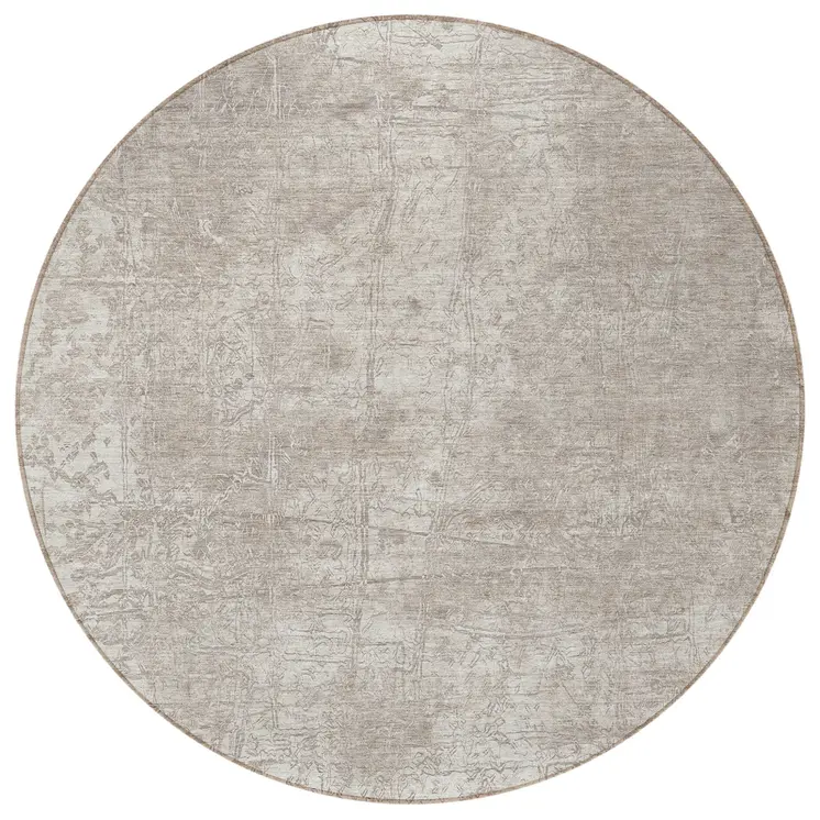 8' Round Ivory Round Abstract Washable Non Skid Indoor Outdoor Area Rug