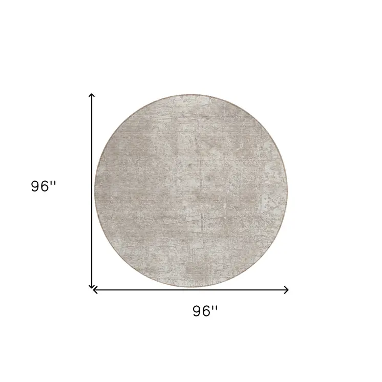 8' Round Ivory Round Abstract Washable Non Skid Indoor Outdoor Area Rug