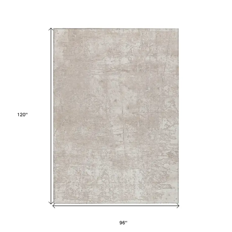 8' X 10' Ivory Abstract Washable Non Skid Indoor Outdoor Area Rug