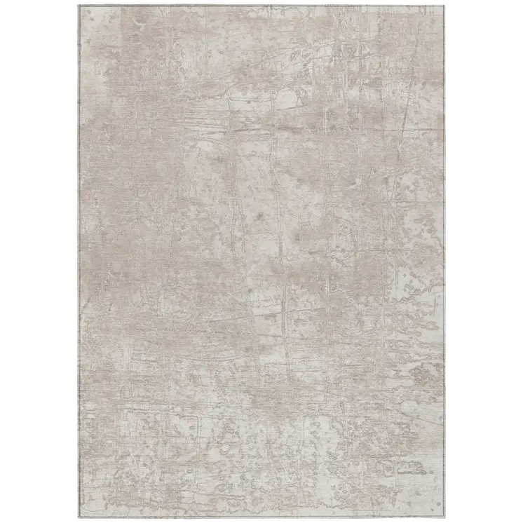 9' X 12' Ivory Abstract Washable Non Skid Indoor Outdoor Area Rug