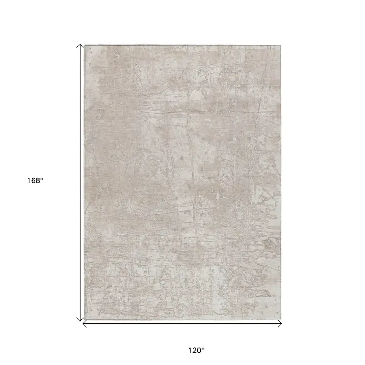 10' X 14' Ivory Abstract Washable Non Skid Indoor Outdoor Area Rug