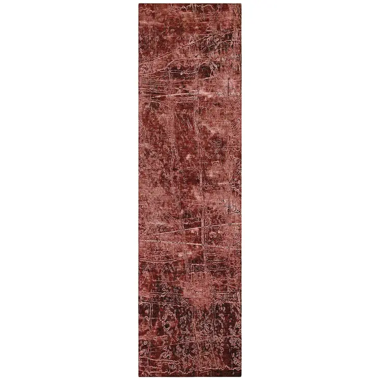 8' Runner Merlot Abstract Washable Non Skid Indoor Outdoor Runner Rug