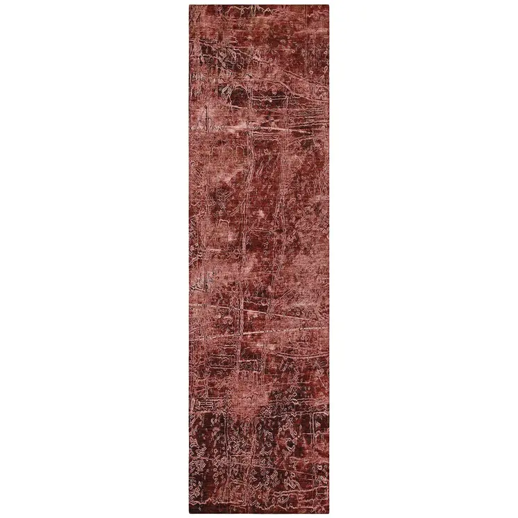 8' Runner Merlot Abstract Washable Non Skid Indoor Outdoor Runner Rug