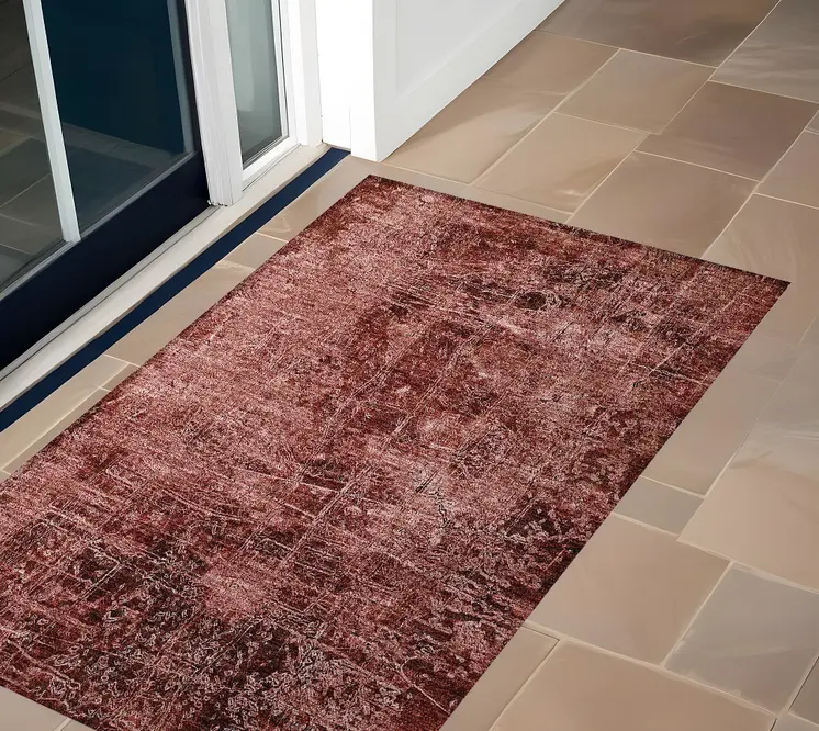 3' X 5' Merlot Abstract Washable Non Skid Indoor Outdoor Area Rug