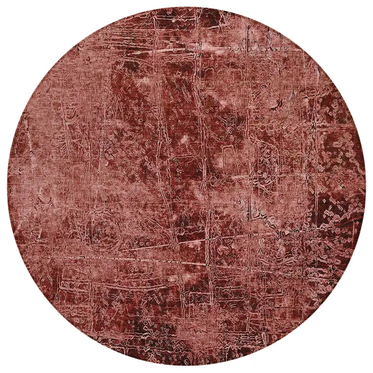 8' Round Merlot Round Abstract Washable Non Skid Indoor Outdoor Area Rug