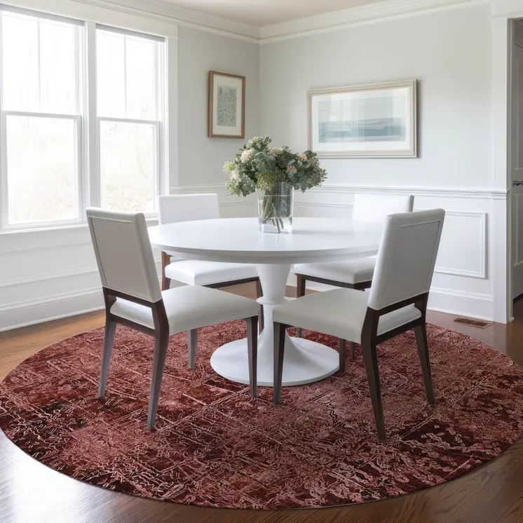 8' Round Merlot Round Abstract Washable Non Skid Indoor Outdoor Area Rug