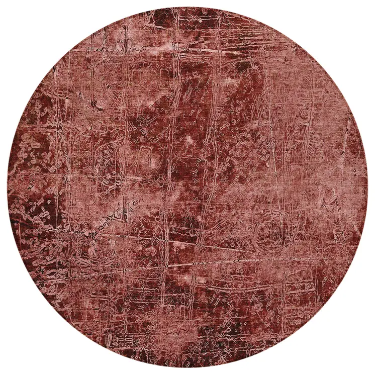 8' Round Merlot Round Abstract Washable Non Skid Indoor Outdoor Area Rug