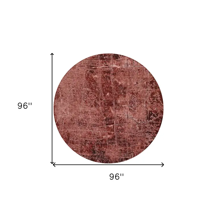 8' Round Merlot Round Abstract Washable Non Skid Indoor Outdoor Area Rug