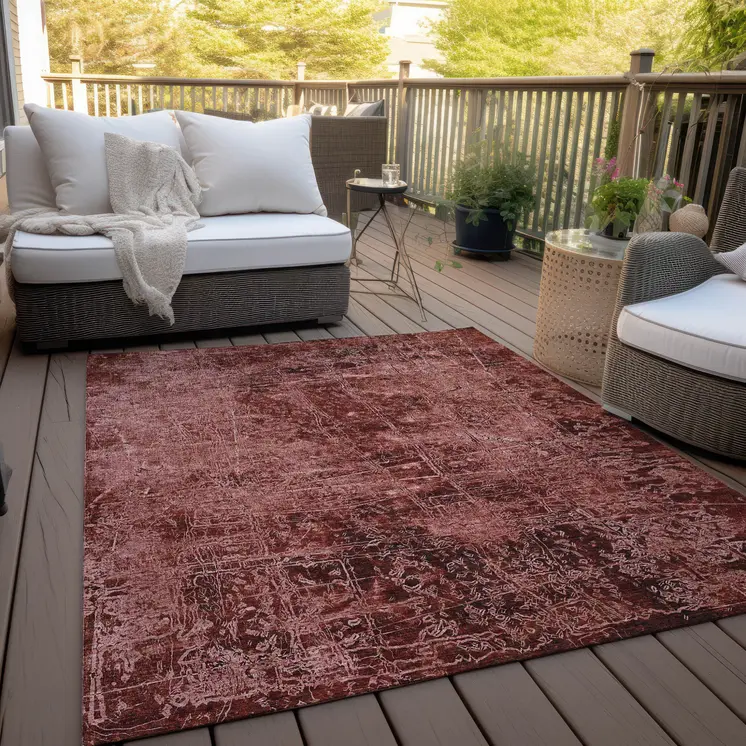 10' X 14' Merlot Abstract Washable Non Skid Indoor Outdoor Area Rug
