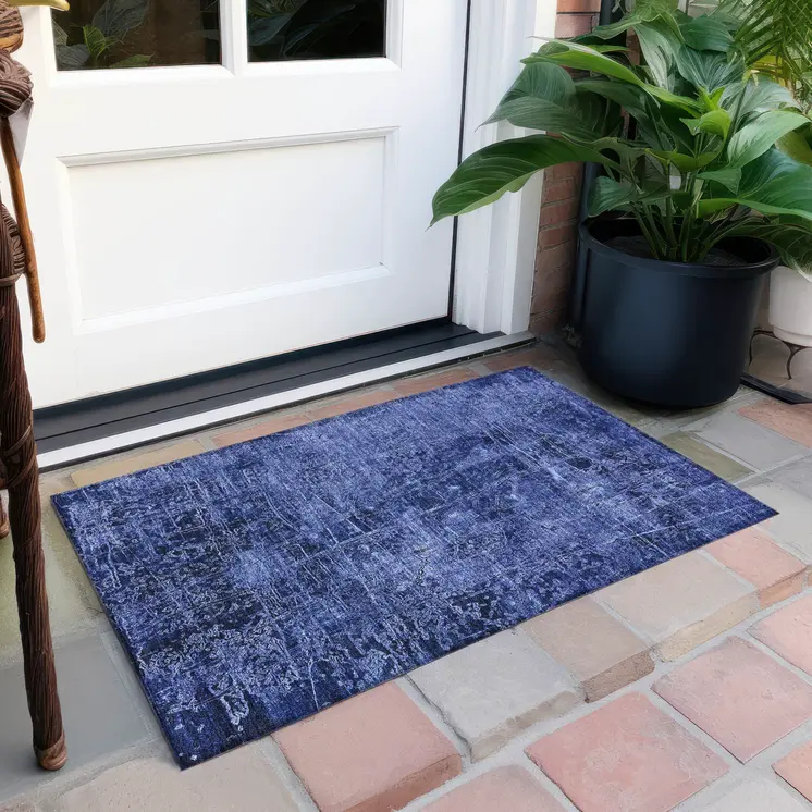 2' X 3' Navy Blue Abstract Washable Non Skid Indoor Outdoor Area Rug