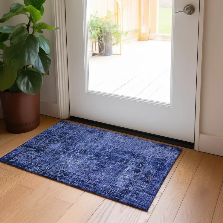2' X 3' Navy Blue Abstract Washable Non Skid Indoor Outdoor Area Rug