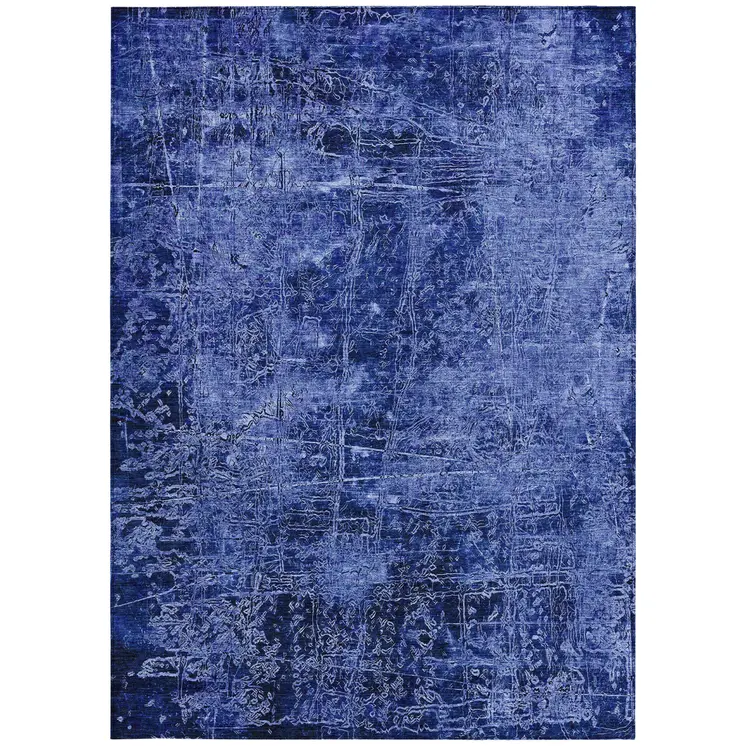 3' X 5' Navy Blue Abstract Washable Non Skid Indoor Outdoor Area Rug