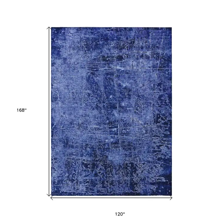 10' X 14' Navy Blue Abstract Washable Non Skid Indoor Outdoor Area Rug
