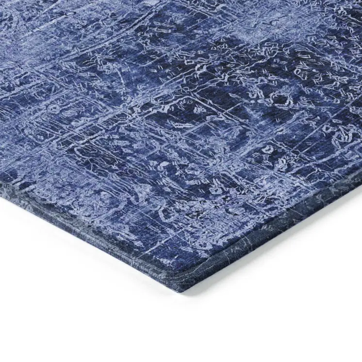 10' X 14' Navy Blue Abstract Washable Non Skid Indoor Outdoor Area Rug