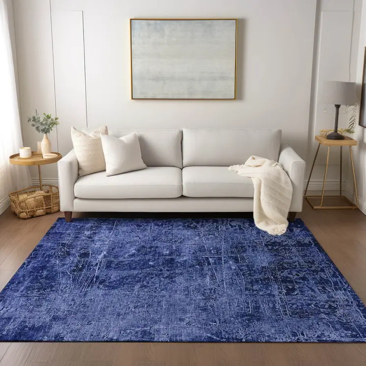 10' X 14' Navy Blue Abstract Washable Non Skid Indoor Outdoor Area Rug