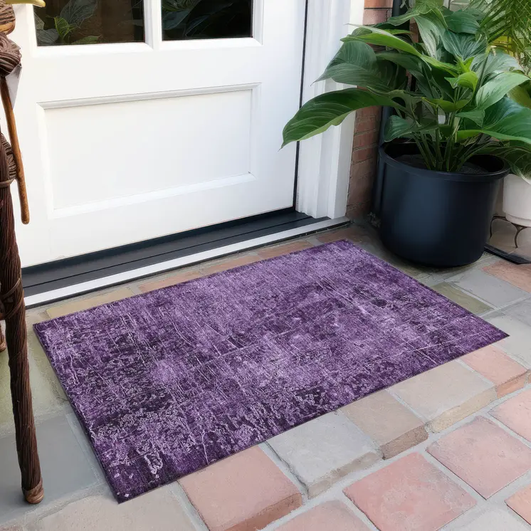 2' X 3' Purple Abstract Washable Non Skid Indoor Outdoor Area Rug
