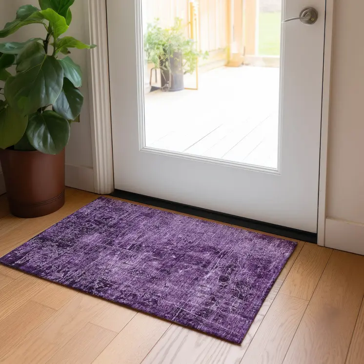 2' X 3' Purple Abstract Washable Non Skid Indoor Outdoor Area Rug