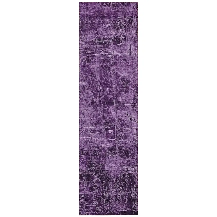 8' Runner Purple Abstract Washable Non Skid Indoor Outdoor Runner Rug