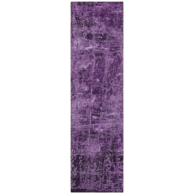 8' Runner Purple Abstract Washable Non Skid Indoor Outdoor Runner Rug