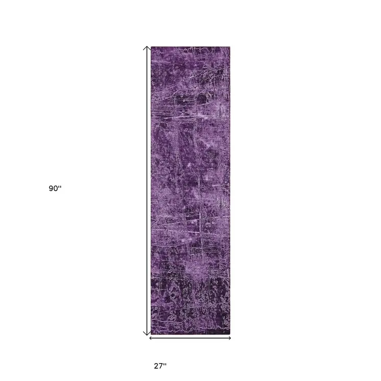 8' Runner Purple Abstract Washable Non Skid Indoor Outdoor Runner Rug