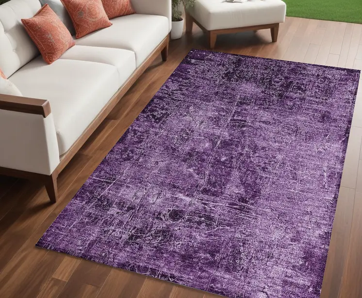 5' X 8' Purple Abstract Washable Non Skid Indoor Outdoor Area Rug