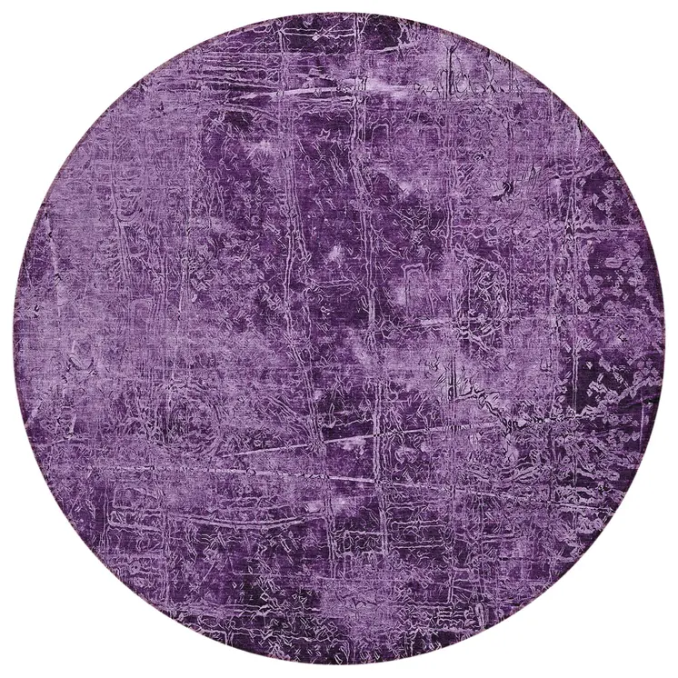 8' Round Purple Round Abstract Washable Non Skid Indoor Outdoor Area Rug