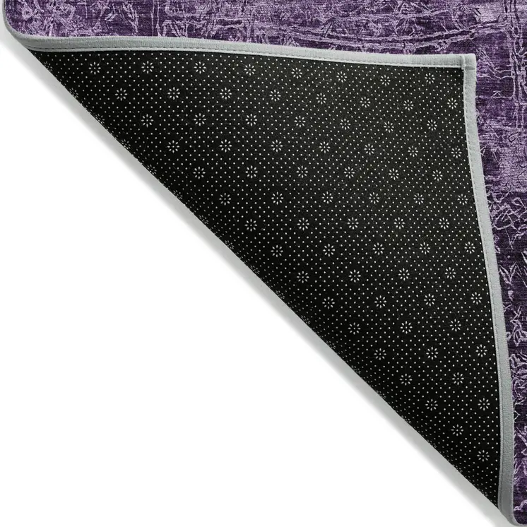 8' Round Purple Round Abstract Washable Non Skid Indoor Outdoor Area Rug