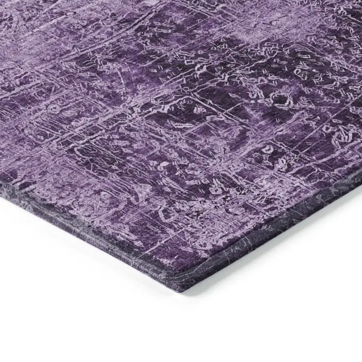 8' Round Purple Round Abstract Washable Non Skid Indoor Outdoor Area Rug
