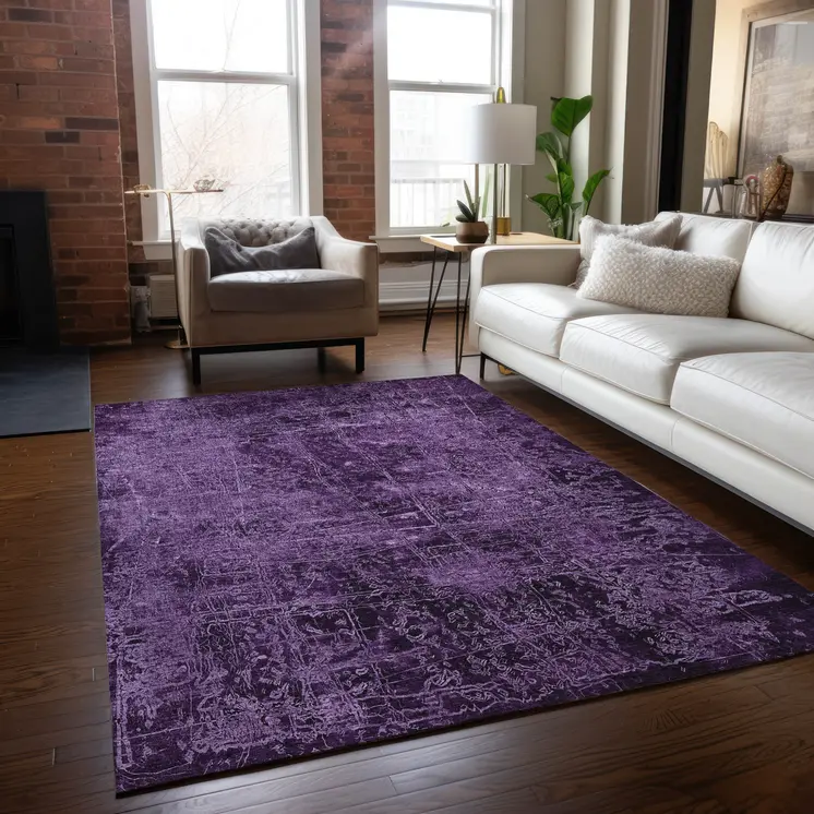 9' X 12' Purple Abstract Washable Non Skid Indoor Outdoor Area Rug