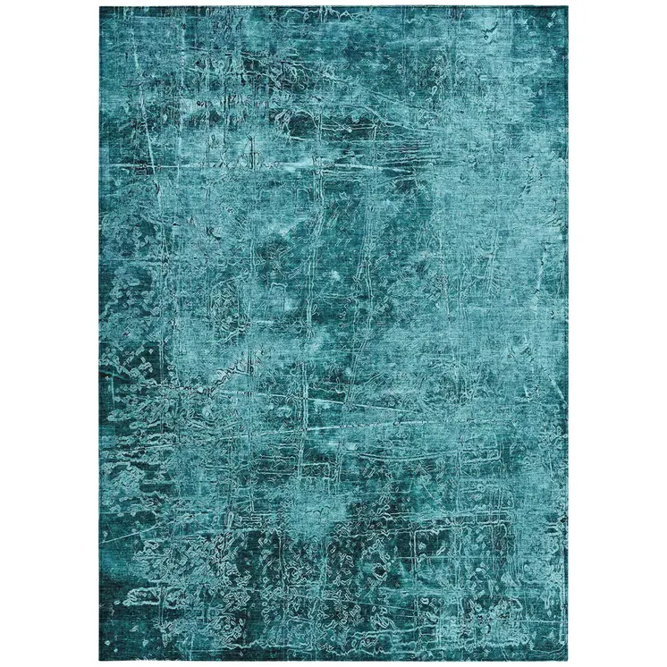 5' X 8' Teal Abstract Washable Non Skid Indoor Outdoor Area Rug