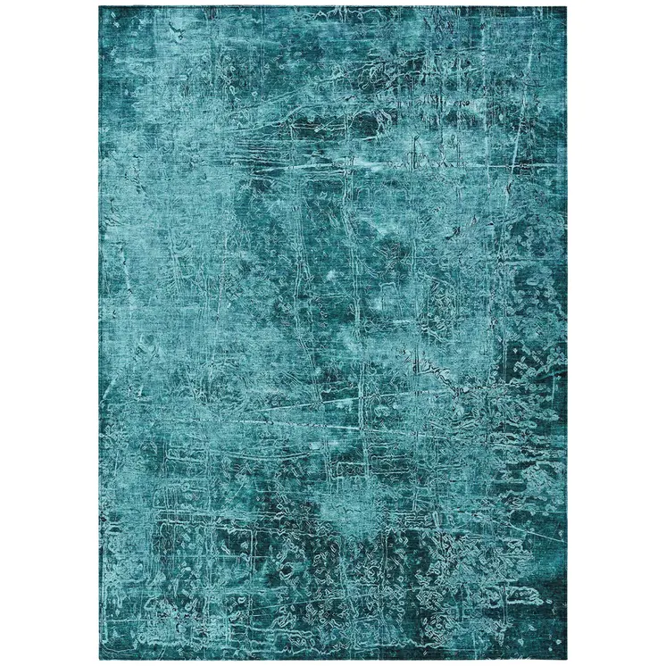 5' X 8' Teal Abstract Washable Non Skid Indoor Outdoor Area Rug