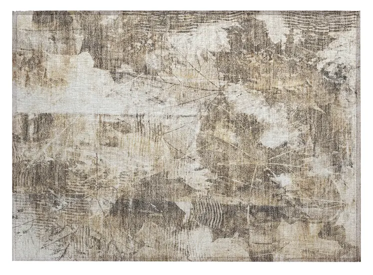 2' X 3' Taupe and Ivory Floral Washable Non Skid Indoor Outdoor Area Rug
