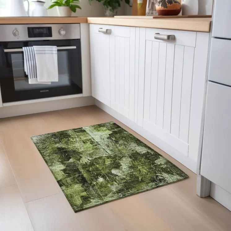 2' X 3' Green Floral Washable Non Skid Indoor Outdoor Area Rug