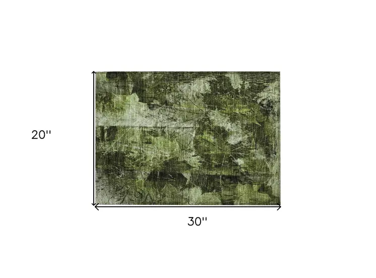 2' X 3' Green Floral Washable Non Skid Indoor Outdoor Area Rug