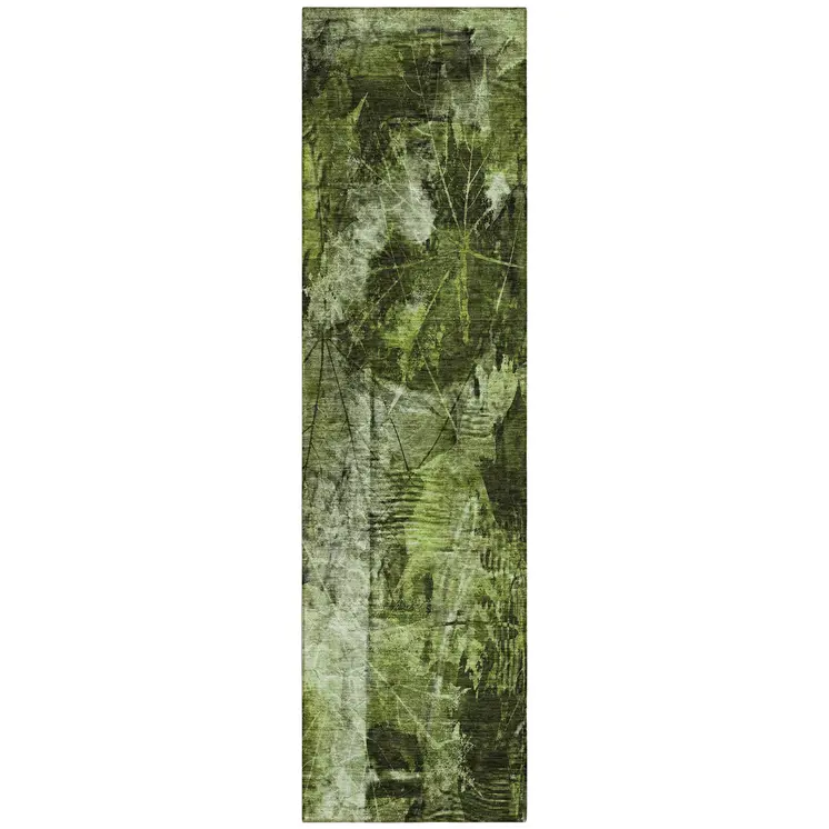 8' Runner Green Floral Washable Non Skid Indoor Outdoor Runner Rug