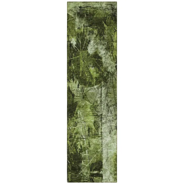 8' Runner Green Floral Washable Non Skid Indoor Outdoor Runner Rug