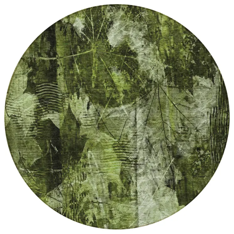 8' Round Green Round Floral Washable Non Skid Indoor Outdoor Area Rug