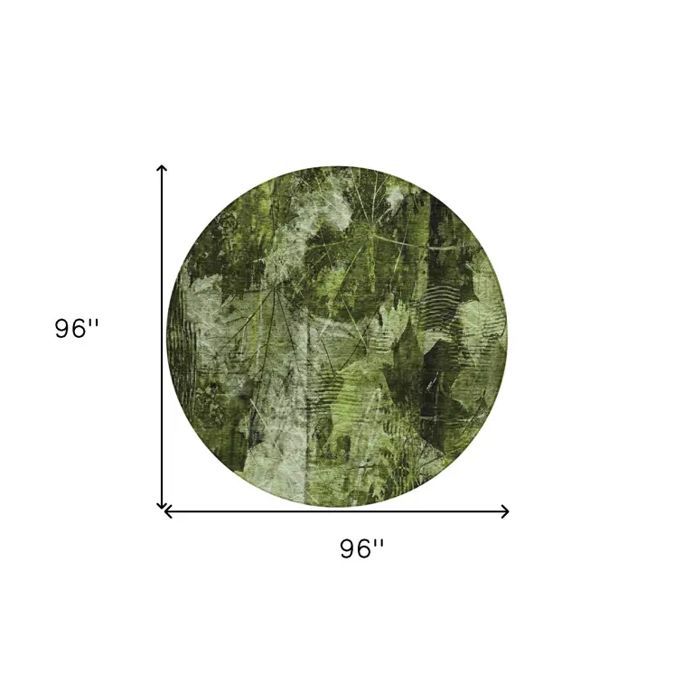 8' Round Green Round Floral Washable Non Skid Indoor Outdoor Area Rug